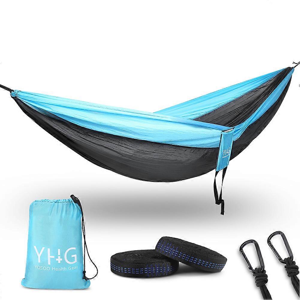 Single & Double Camping Hammock, 660lbs Nylon Hammock with two 3-meter Tree Ropes and 2 Metal Hooks, Portable Lightweight Hammock for Camping, Backpac