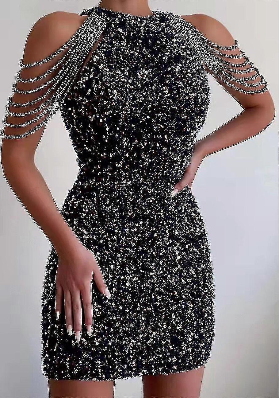 قبالة الكتف الذهب الترتر اللباس حفلة قصيرة bodycon اللباس المرأة مثير مساء اللباس- yujia