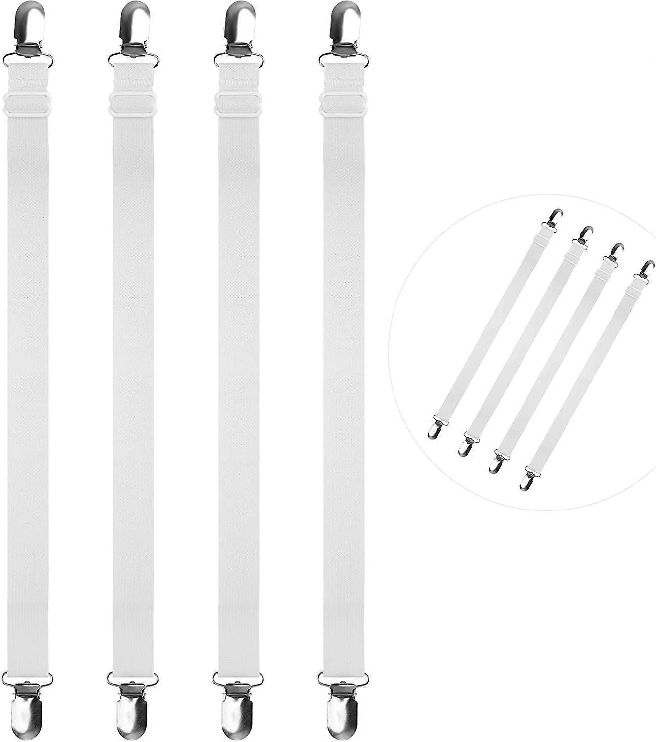 Adjustable Bed Sheet Clips, 4 Pieces White Sheet Clips, Elastic Bed Sheet Clips Gift