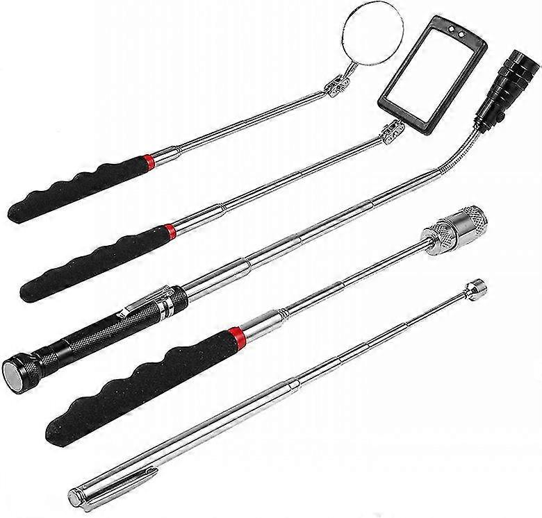 5 Telescopic Magnetic Pickling Template Tools With Leds, Including A 15 Lb / 1 Lb Pickup Tool / Round / Square Inspection Mirror / 360 Rotary Telesco