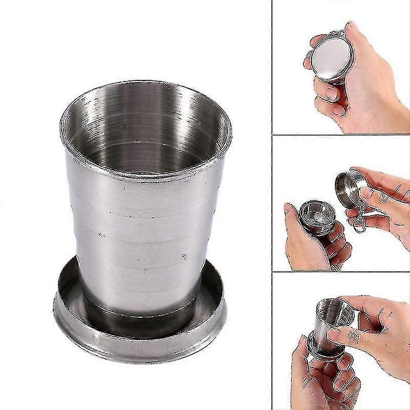 Folding Cup In Stainless Steel With Carabiner Hook