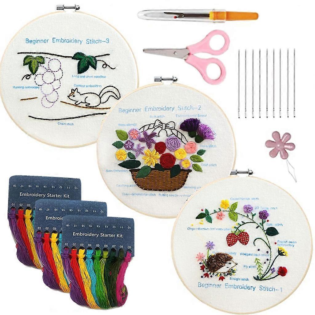 Floral Pattern Embroidery Starter Kits for Beginners Include Embroidery Clothes