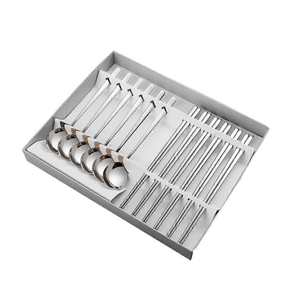 12pcs Cutlery Set Tableware Tableware Spoons Chopsticks Stainless Steel Silver