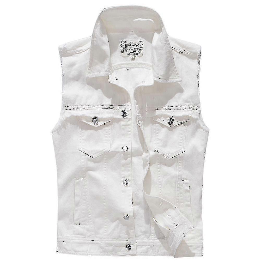 Ανδρικό λεπτό εφαρμοστό γιλέκο τζιν πέτο, vintage αμάνικο λευκό τζιν γιλέκο