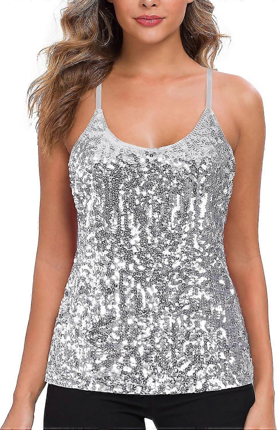 MANER Women’s Sequin Glitter Tank Top – Sparkly Strappy Cami For Parties - View #5