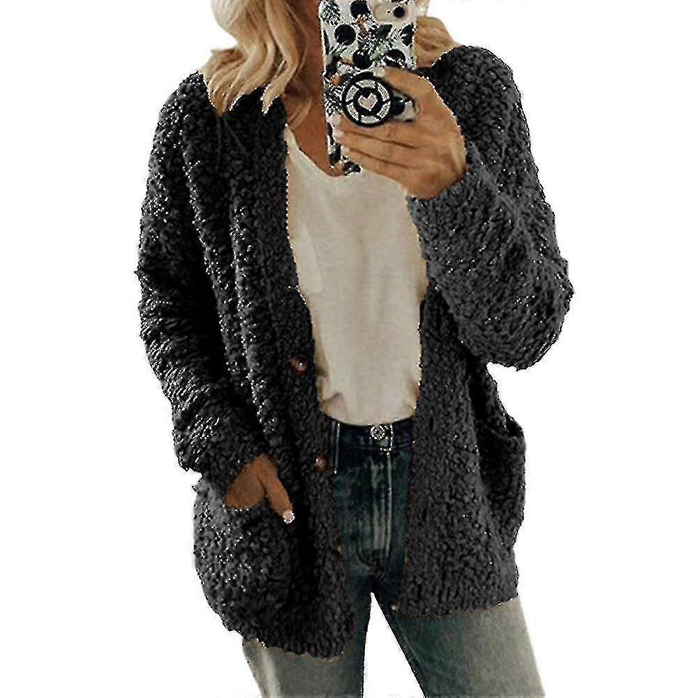 Women Coat Soft Warm Cardigan Fleece Fluffy Jacket Tops Plus Size
