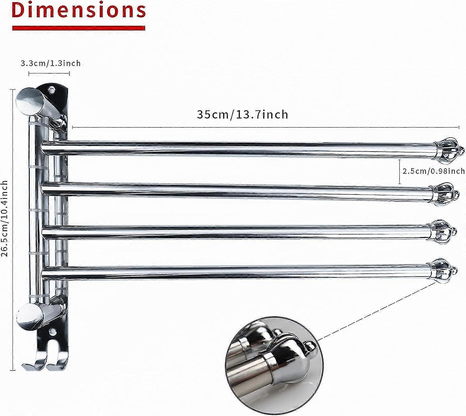 Swing Out Towel Bar, Stainless Steel 4 Bar Folding Arm Swivel Hanger Rack, 180&deg;Rotation Bathroom