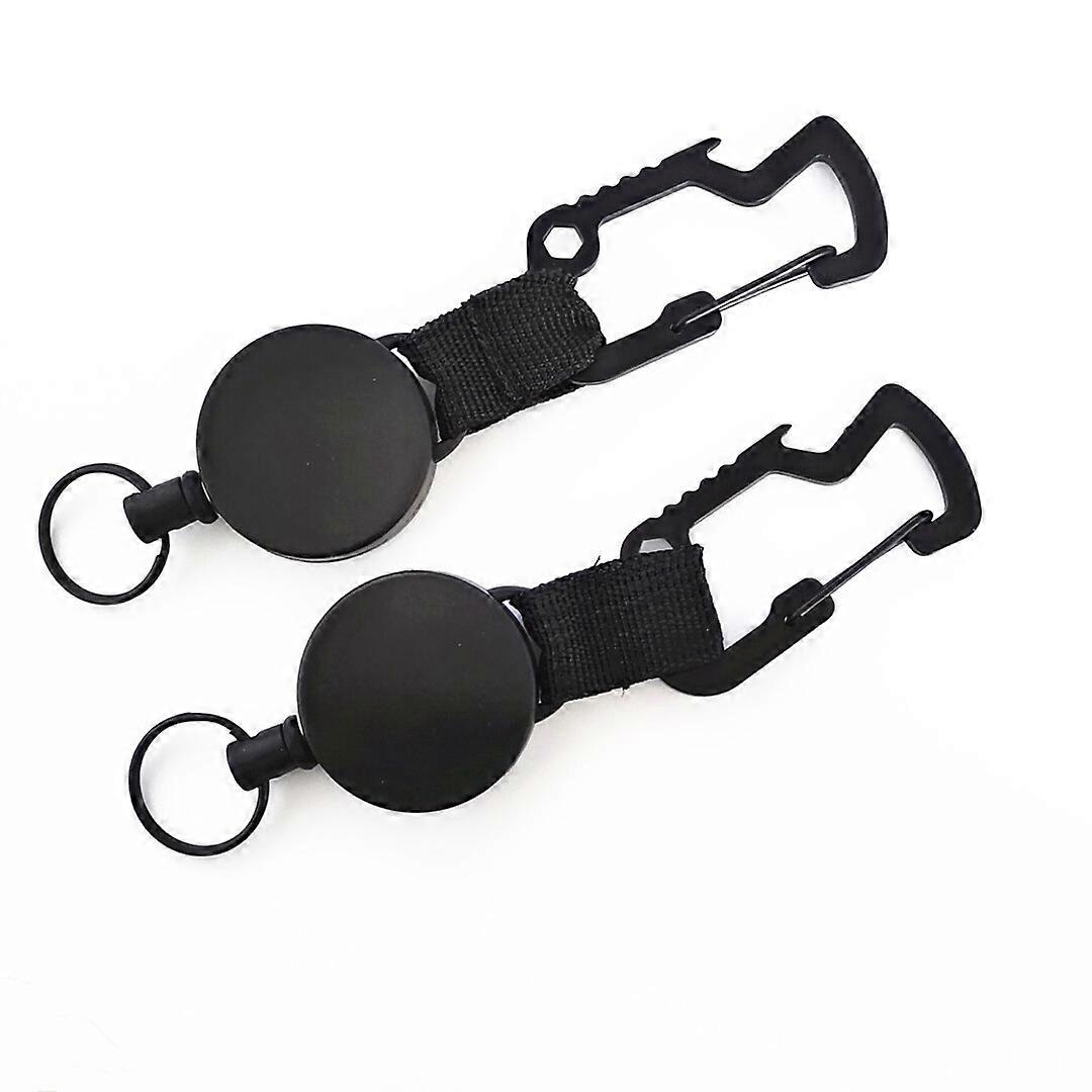 2 Pcs Retractable Key Chain Black Elastic Pull Buckle Retractable Key