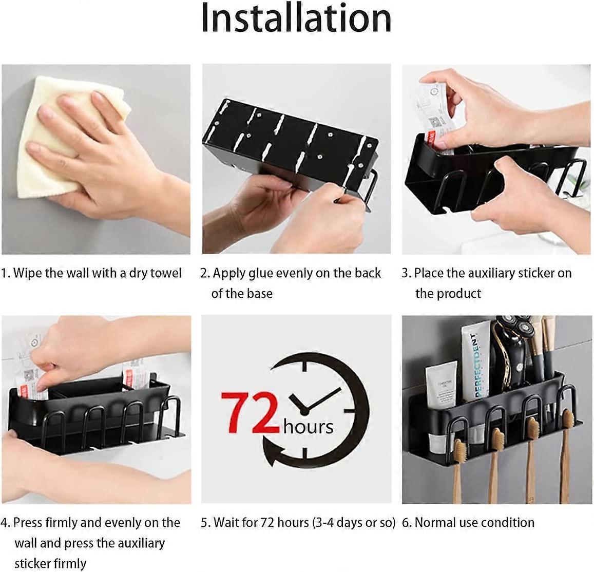 Toothbrush Holder,Wall Mounted Toothbrush Storage Rack 4 Tooth Brush ...