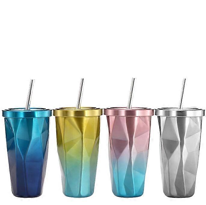 Gradient Color Diamond Shaped Stainless Steel Straw Cup