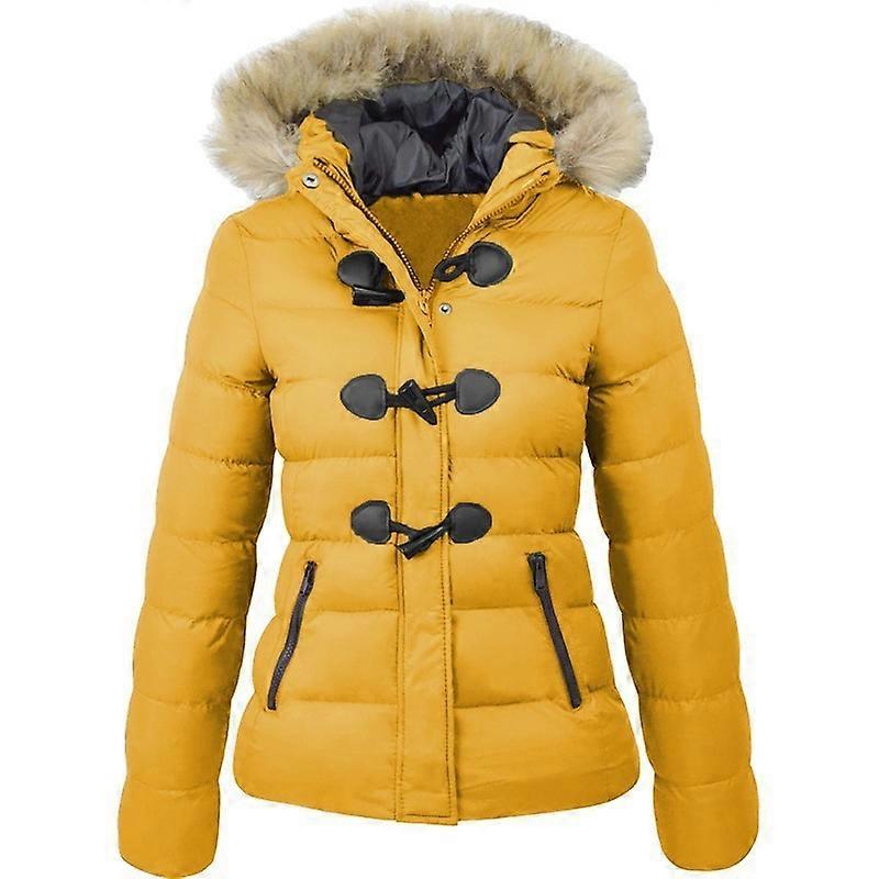 Kvinner Vinter Horn Knapp Jakker Hette Puffer Coat