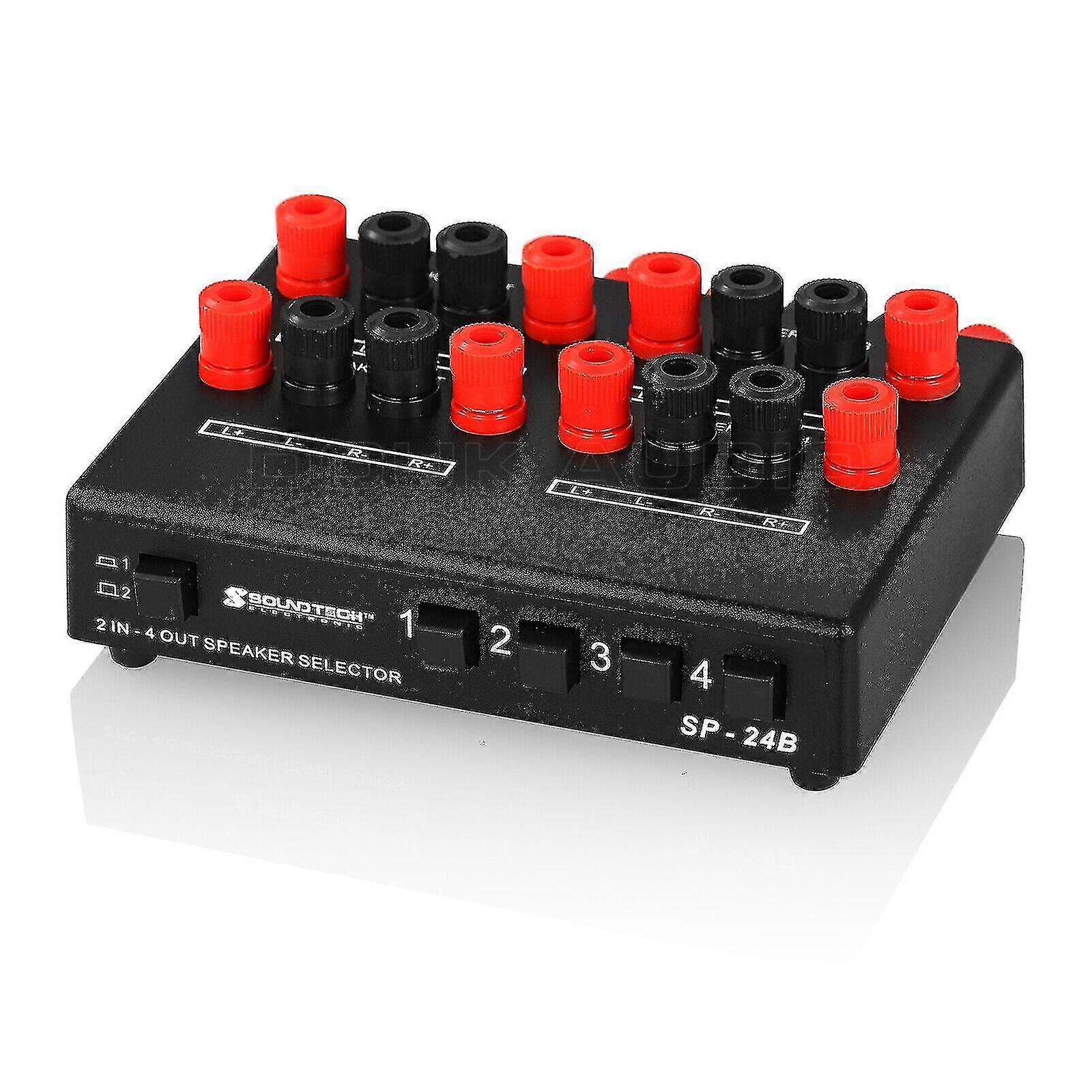 Mini 2-in-4-utgång stereoljudväljare förstärkare switcher Box högtalare splitter ny