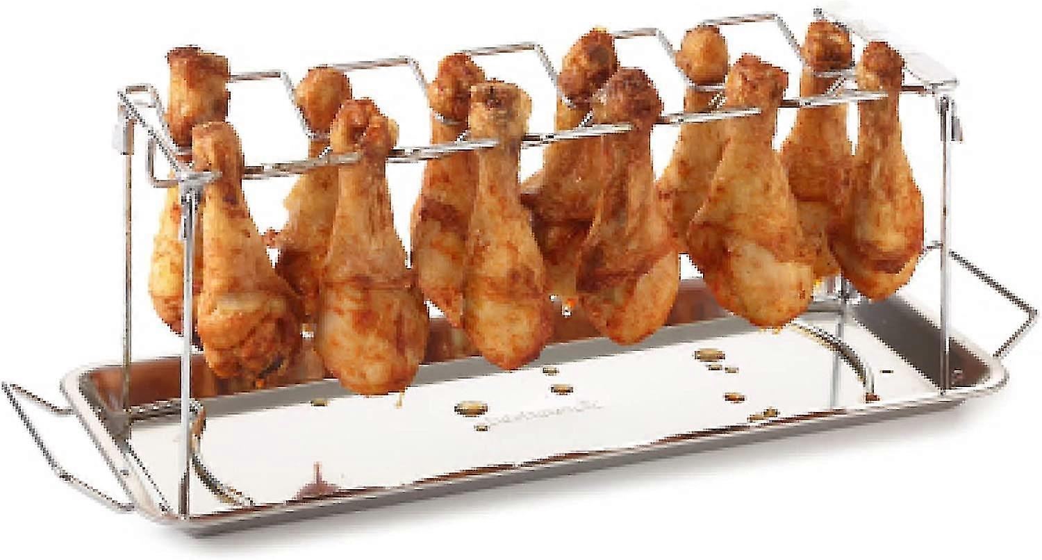 Supporto per bacchette di pollo in acciaio inossidabile per 12 cosce di pollo, supporto per barbecue, 37,5x15,5x2 cm