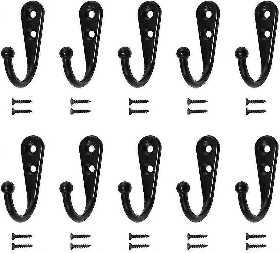 10pcs Single Hooks Black Wall Hooks Black Coat Rack Equipped With Mounting Screws