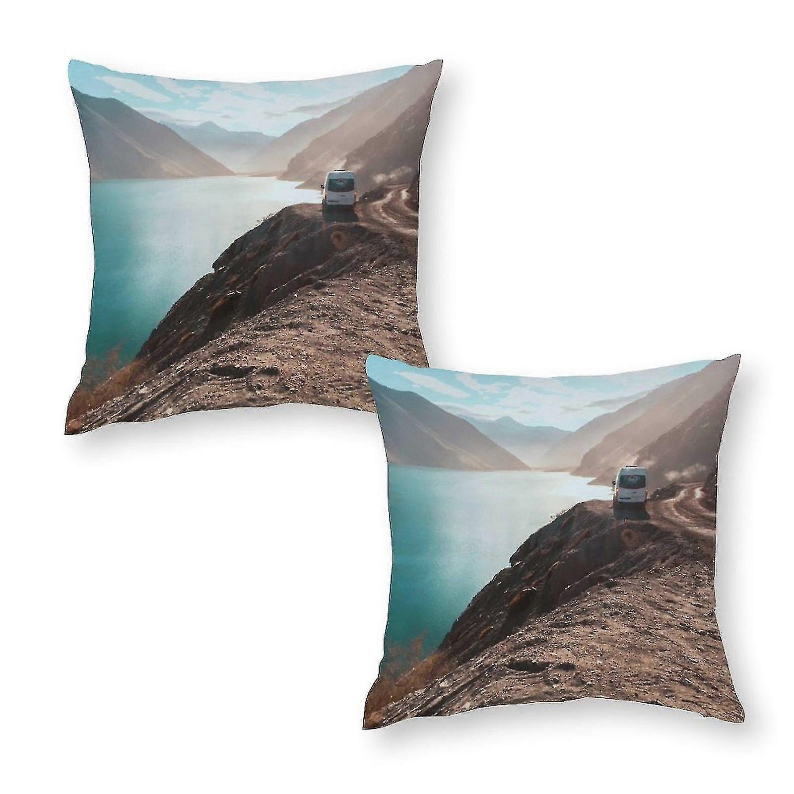 Mountain And Bus Pattern Pillow Covers