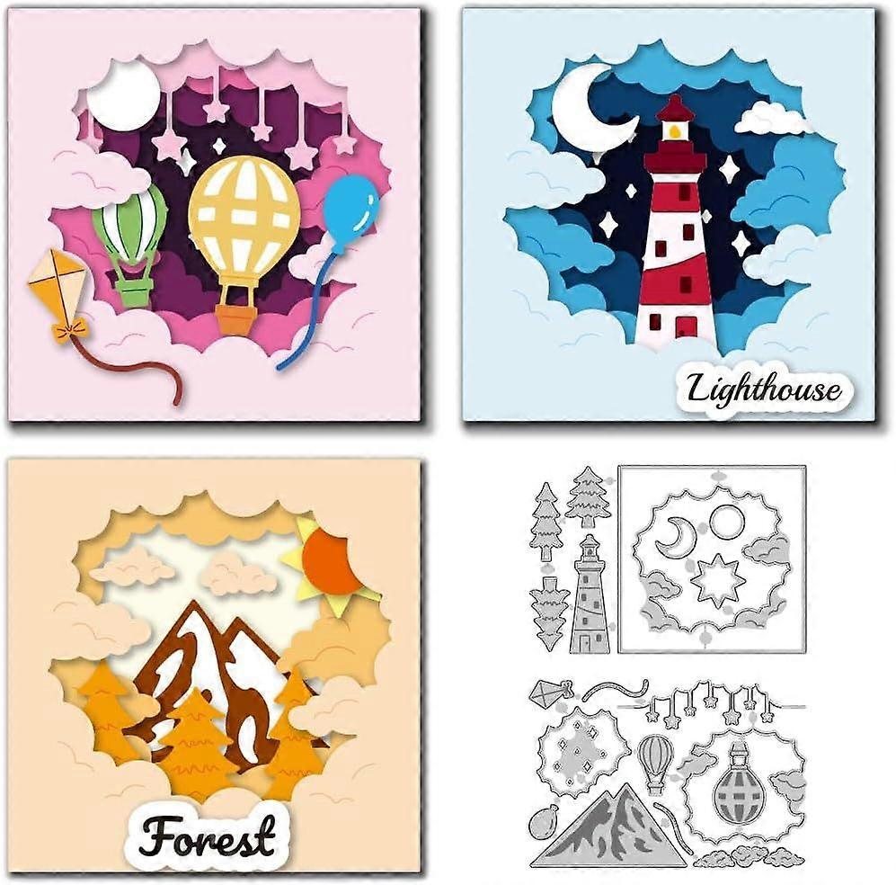 Layered Cloud Scene Cutting Dies Card Making Die Cloud Frames Stencil Lighthouse Metal Die Cuts Card Scrapbooking Embossing Template Dies for Cards Cr