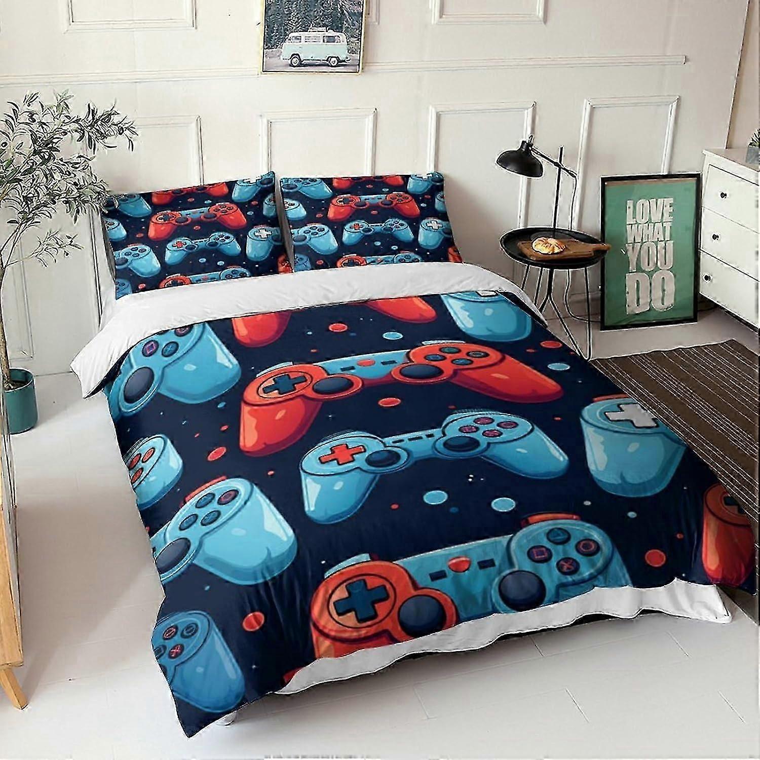 Conjunto de Cama Gamepad com Lençóis J3187 Conjunto de Capa de Edredom com Fecho de Zíper, Conjunto de Capa de Colcha de Arte para Adolescentes Crianças Meninos Meninas Adulto Durável Microfibra Comfor