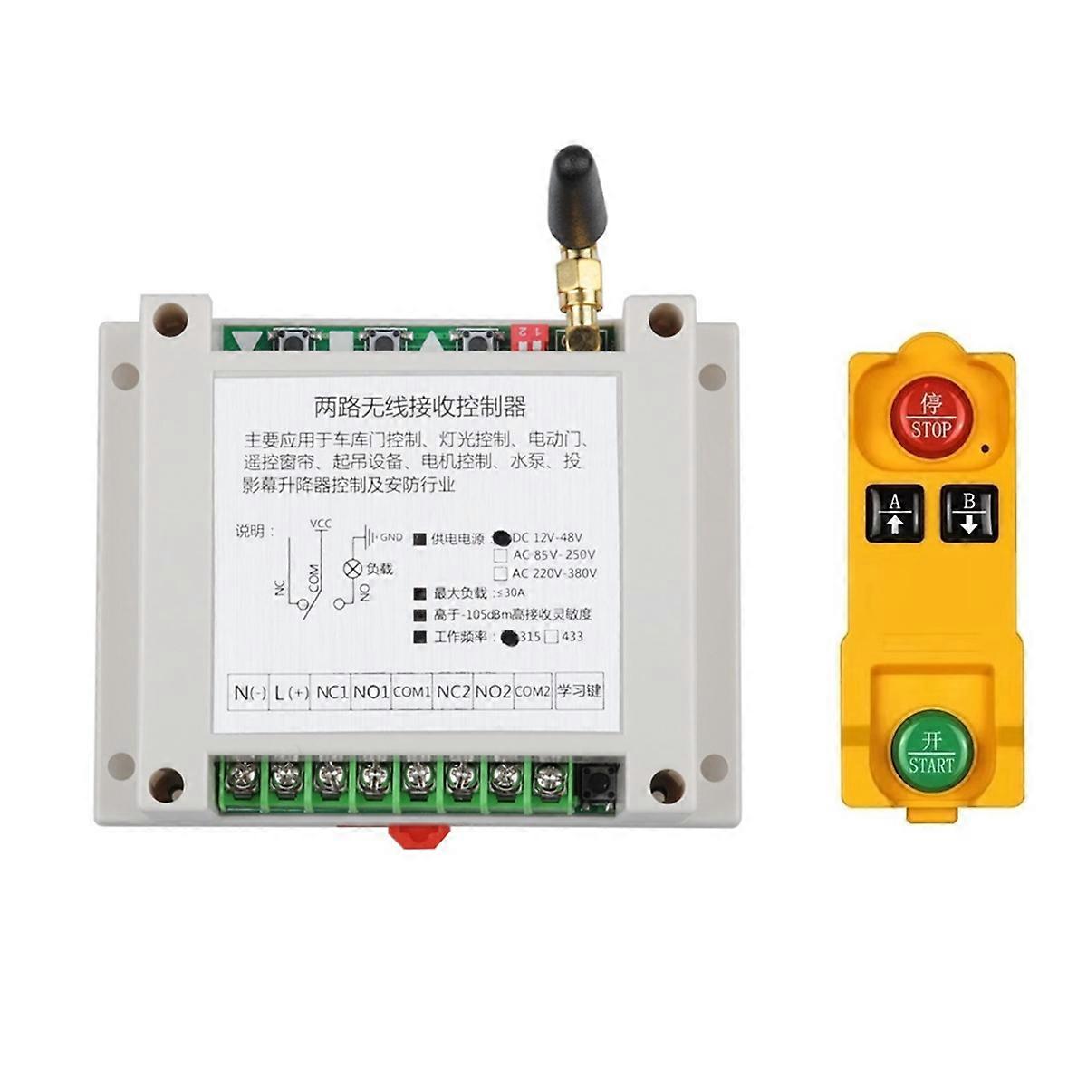 Universal AC220V-380V 2 Channels 433MHz Wireless Remote Control Switch for Factory Motor Control Tr