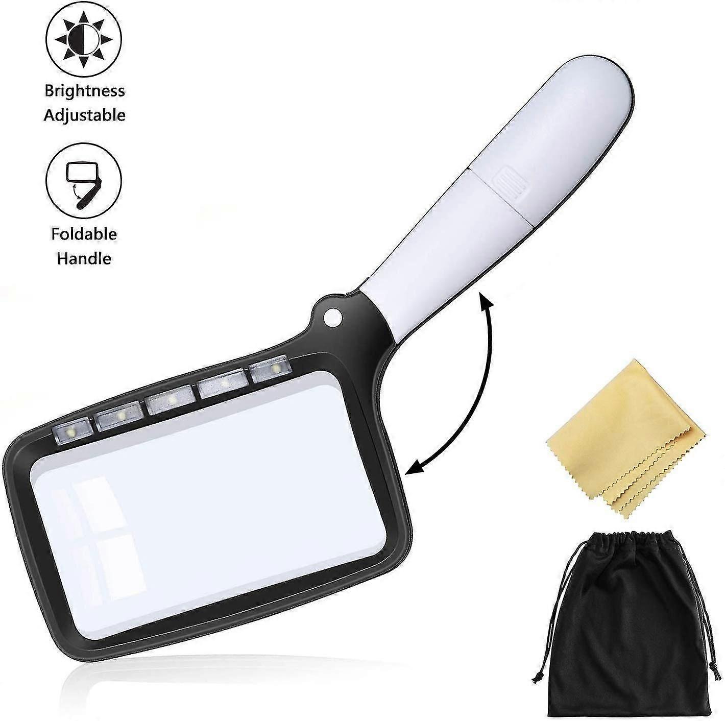 Folding Reading Magnifier 5 Led Light Magnifying Glass 2x Hand Magnifying Glass 2 Modes Dimmable Magnifying Glass For Seniors Reading, Books, Jewr,359