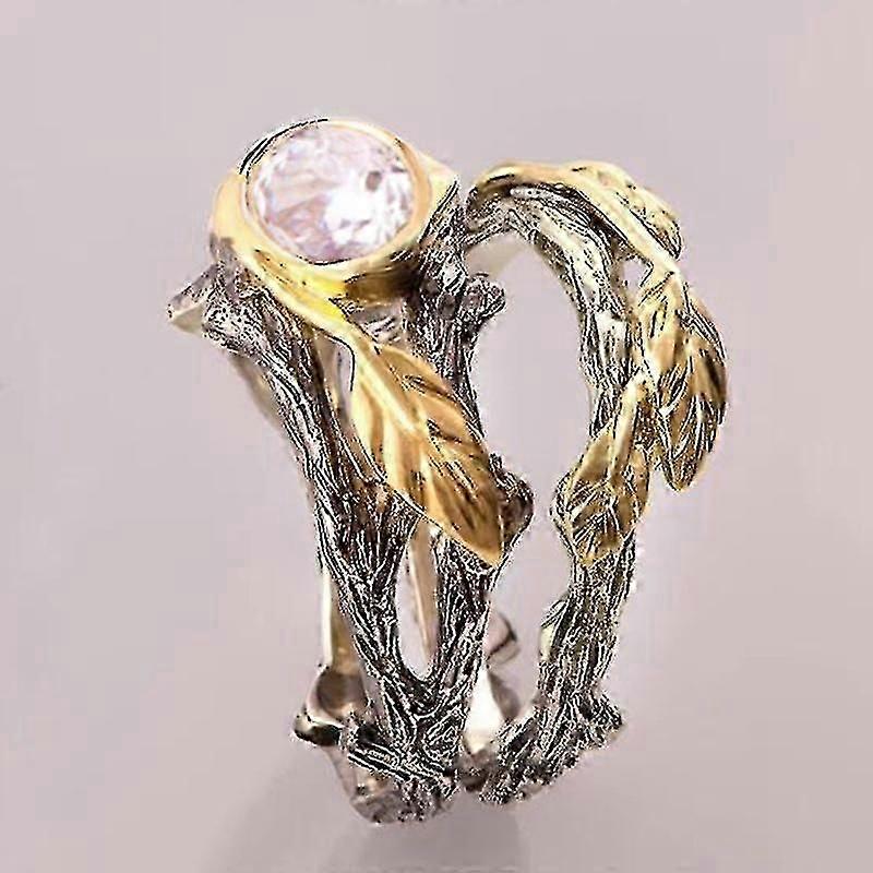 Creative Gold Plated Dichroic Branch Set Diamond Set Ring - Elegante Branch Set Diamond Two-tone Set Ring