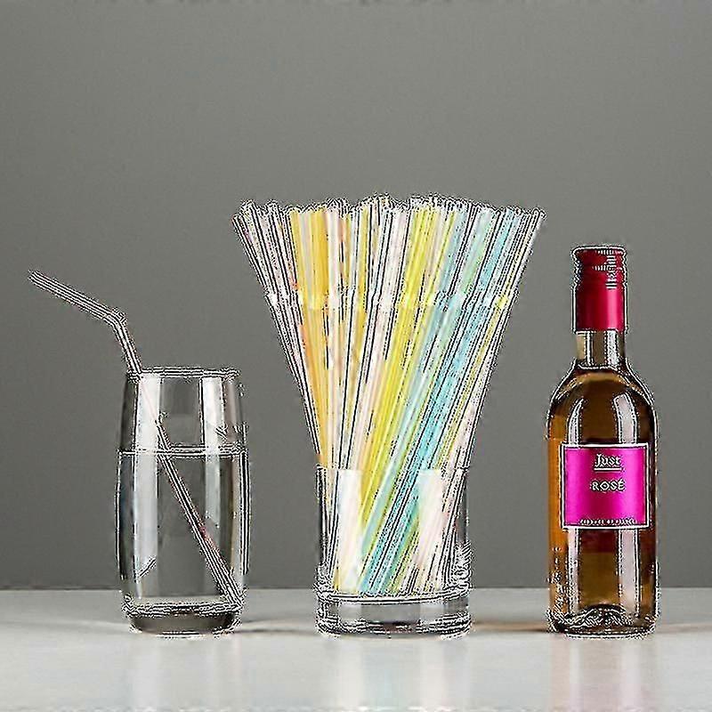 200 Pcs Disposable Plastic Drinking Straws Multicolor Striped Plastic Straws