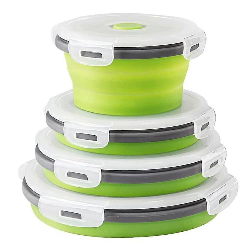 Set of 4 Round Silicone Collapsible Containers, Foldable, Easy-to-Carry Food Storage Containers (Blue)