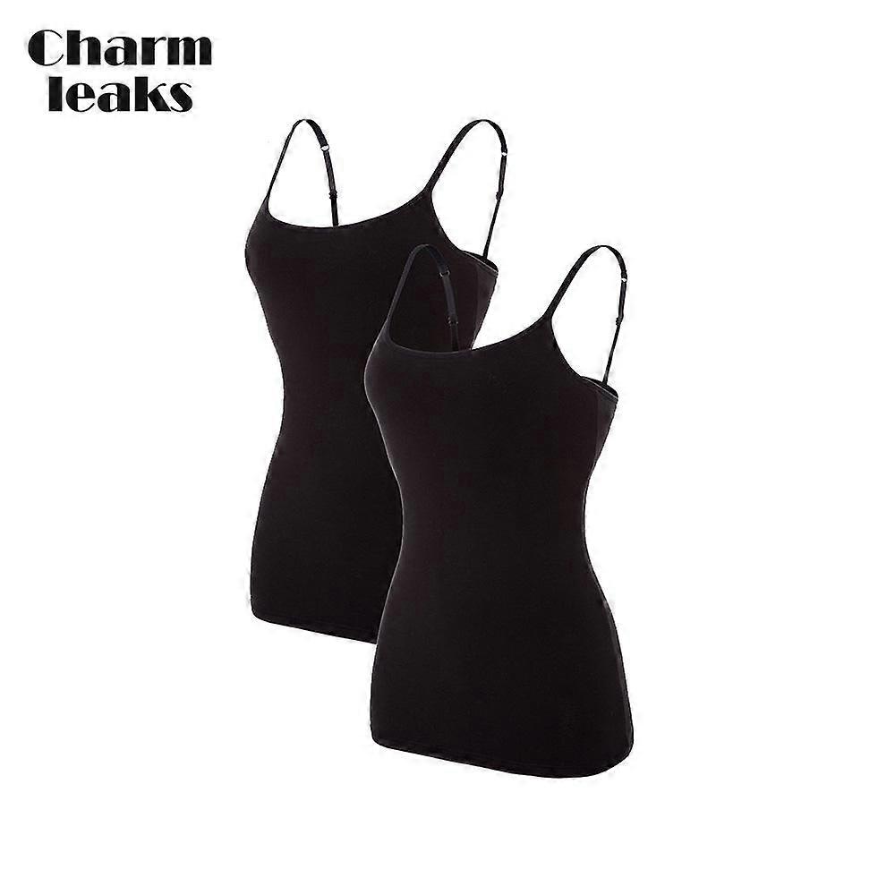 Charmleaks Women Cotton Camisole Ladies Underwear Sleepwear Undies Shelf Bra Solid Basic Tank Top Pack of 2