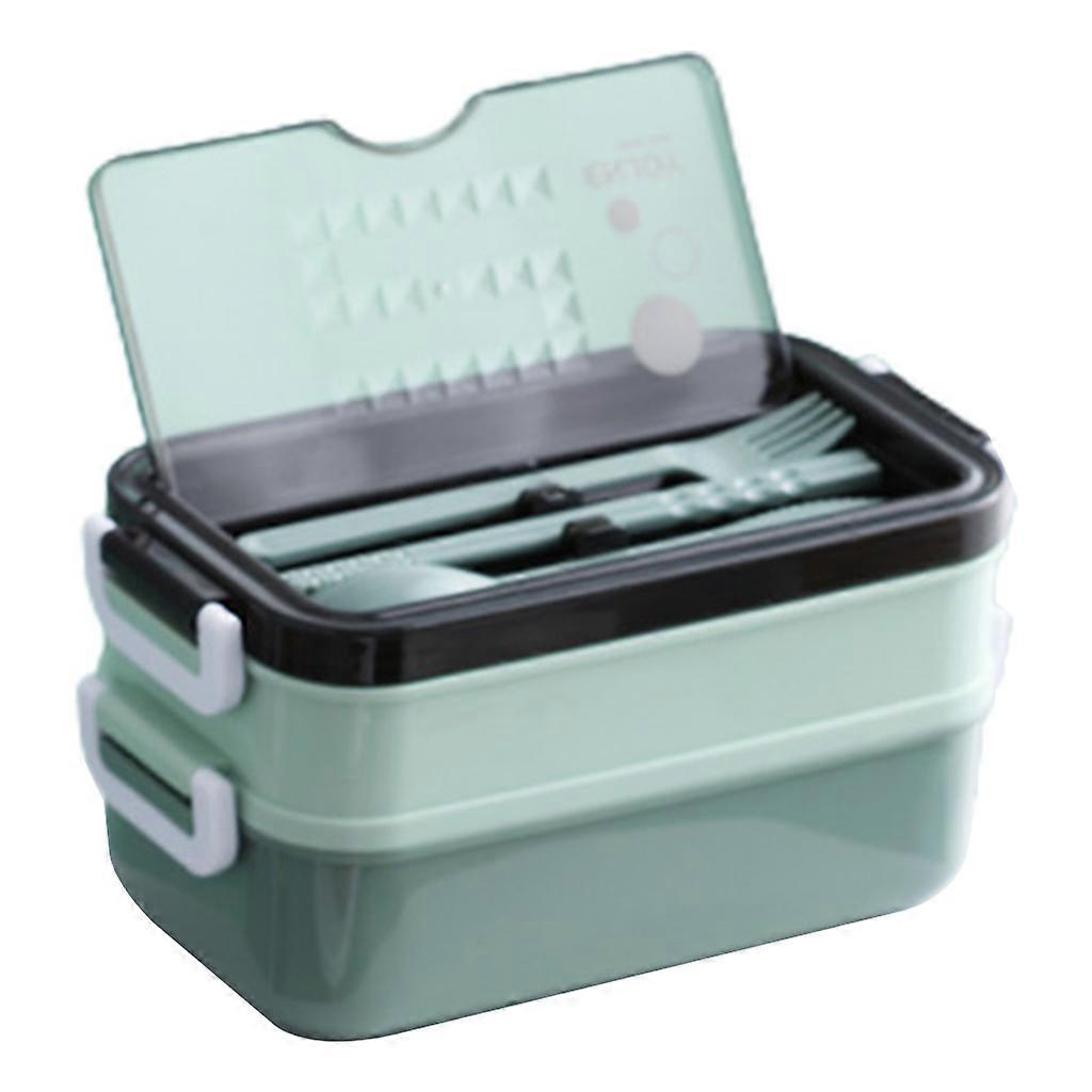 Lunch Box 2layers Bento Box for Student Office Worker Microwave Heating Food Storage Container Green