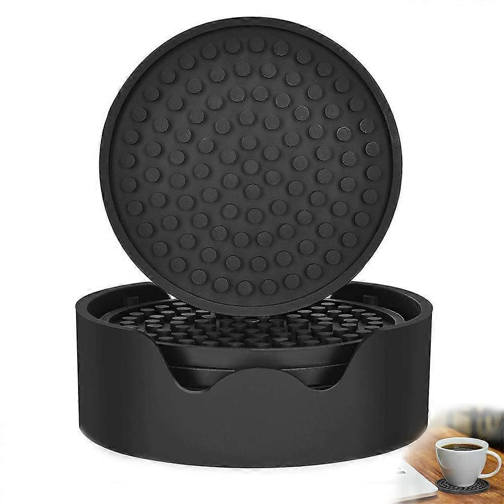 Silicone Drink Coasters Set of 6 with Holder, Absorbent and Non-Slip, Ideal for Home and Office Use