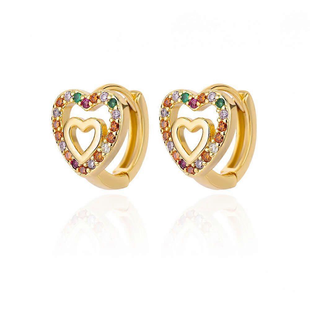 女性のためのカラフルなジルコンとハート型のステンレス鋼合金イヤリングロマンチックで審美的なファッションジュエリー2023