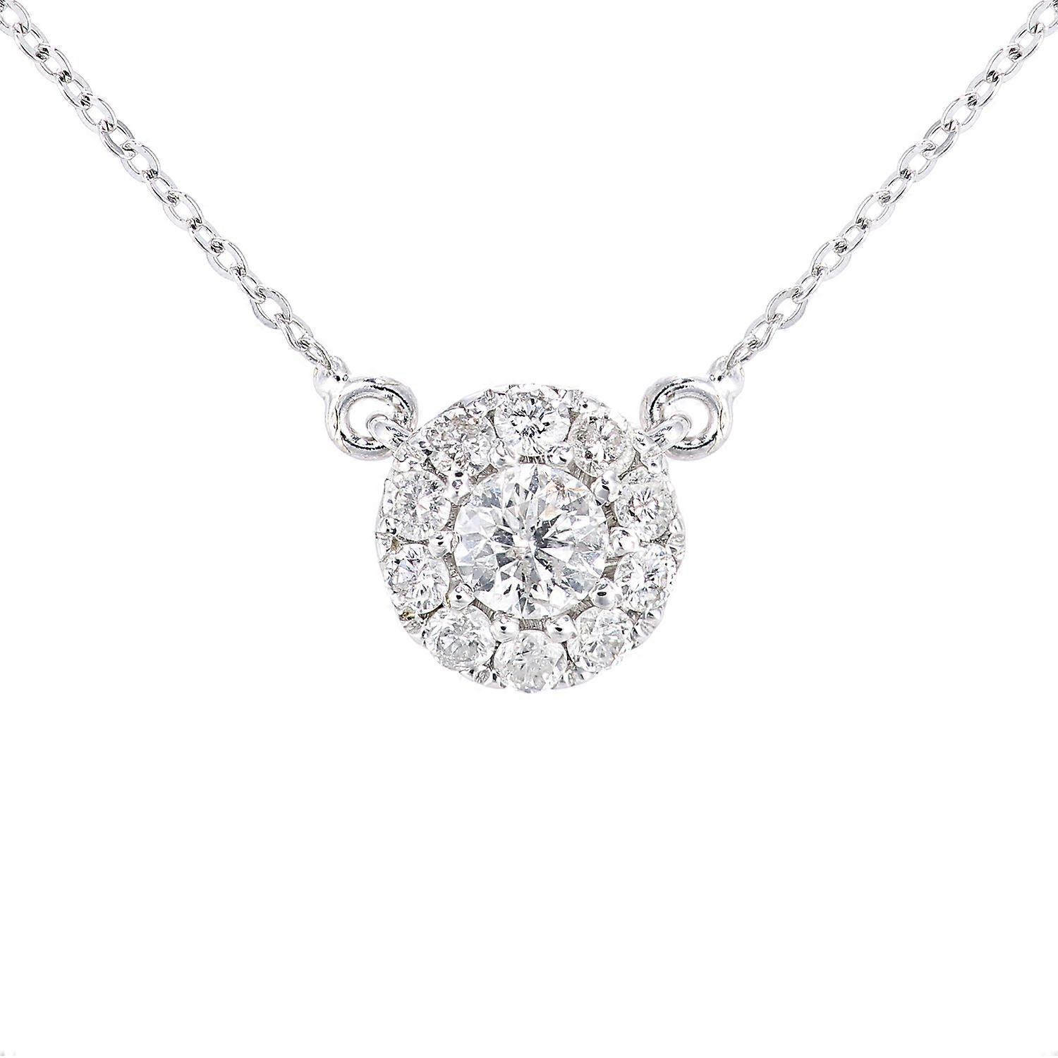 Jewelco London 9ct White Gold Round 0.28ct Diamond Halo Charm Necklace 18 inch 46cm