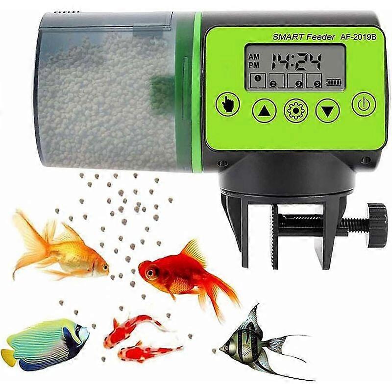 Fish Feeder with Programmable Timer, Quiet & Reliable for Aquarium & Pond, Rechargeable via USB, Moisture-Resistant Hopper for Flakes &