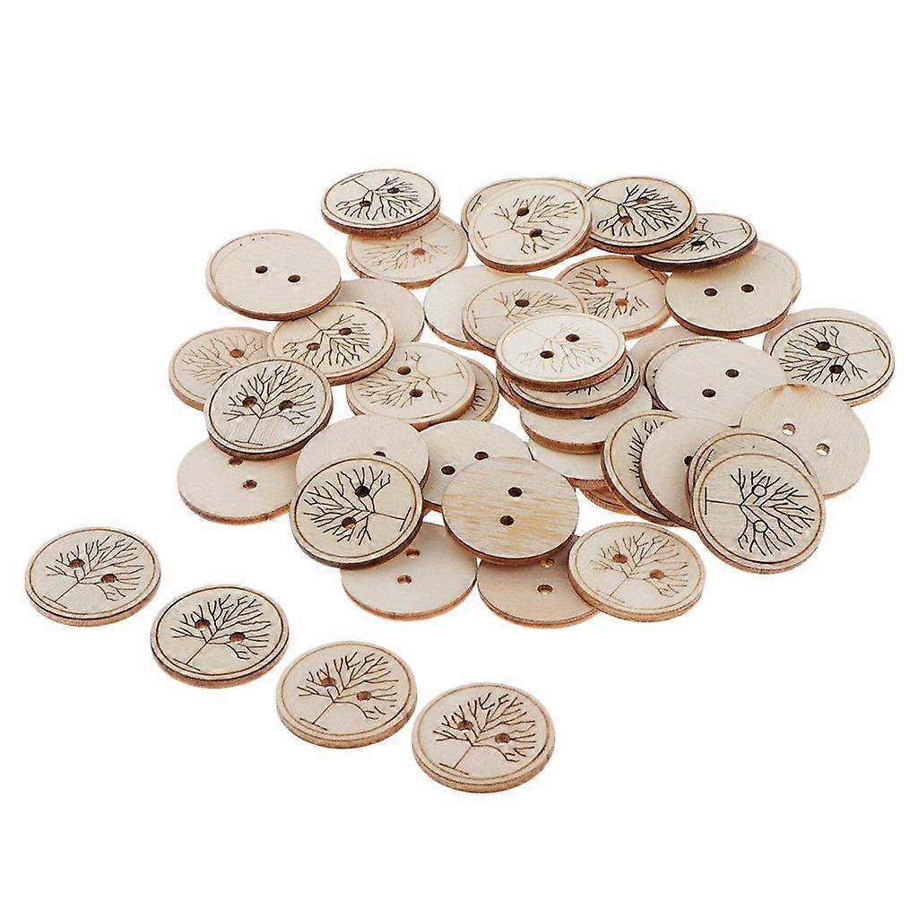 50x 50 Pieces 2 Holes Round Button with Printed Tree Pattern.