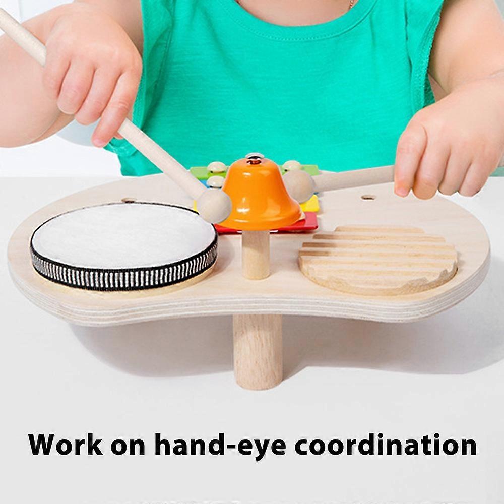 4 In 1 Drum Set Wooden Music Percussion Instrument Multifunctional Music Knocking Table Xylophone Sc