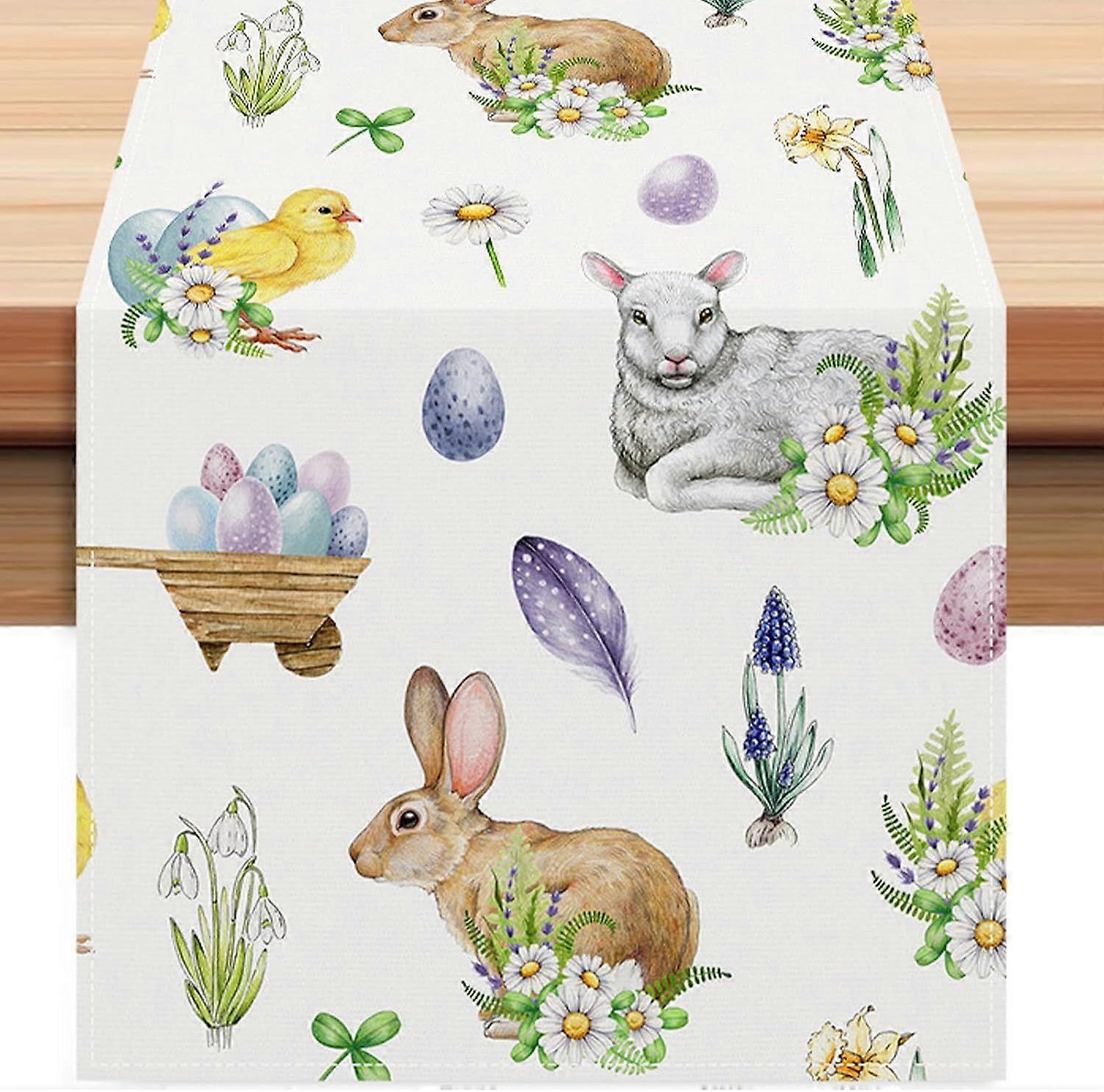 pcs Linen Easter Table Runner - 33 x 183 cm - Rabbit - Easter Table Decorations - Table Decoration for Easter Party (Easter - A)