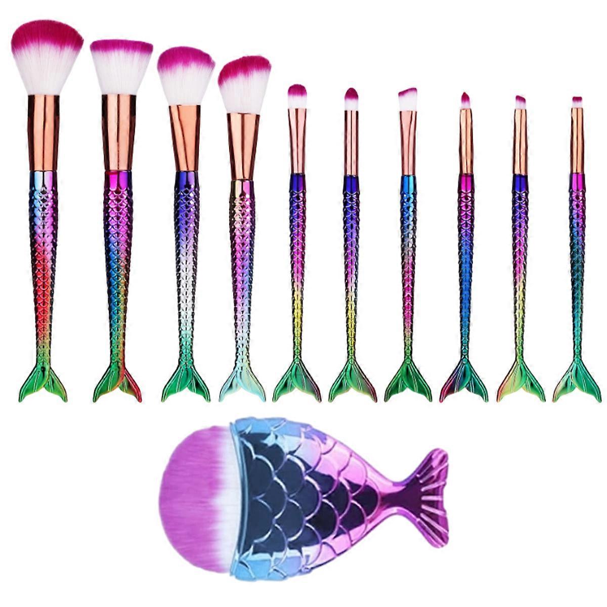 Ensemble de pinceaux de maquillage sirène avec poignée durable, idéal pour cadeau, les fibres synthétiques douces offrent une application précise, ensemble multifonctionnel 11 pièces sans danger pour