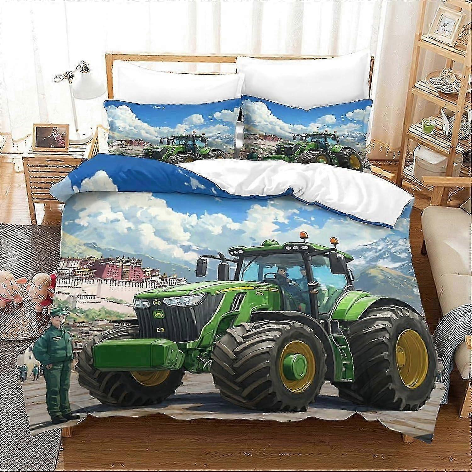 J288 Lençóis Cor Trator Capa de Edredom Conjunto 3D Padrão com Fronha Trator Colcha Capa de Cama Capa de Edredão 3 Peças Soft Boys Men Comforter Cove