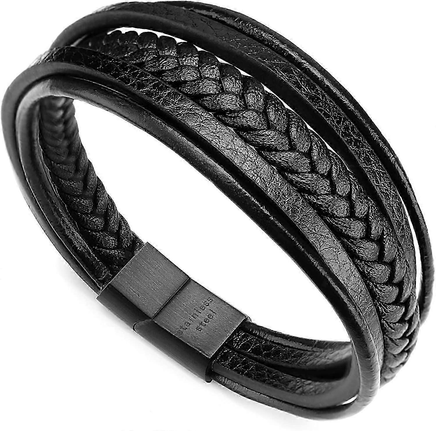 Pulseira masculina de couro genuíno trançada com fecho magnético