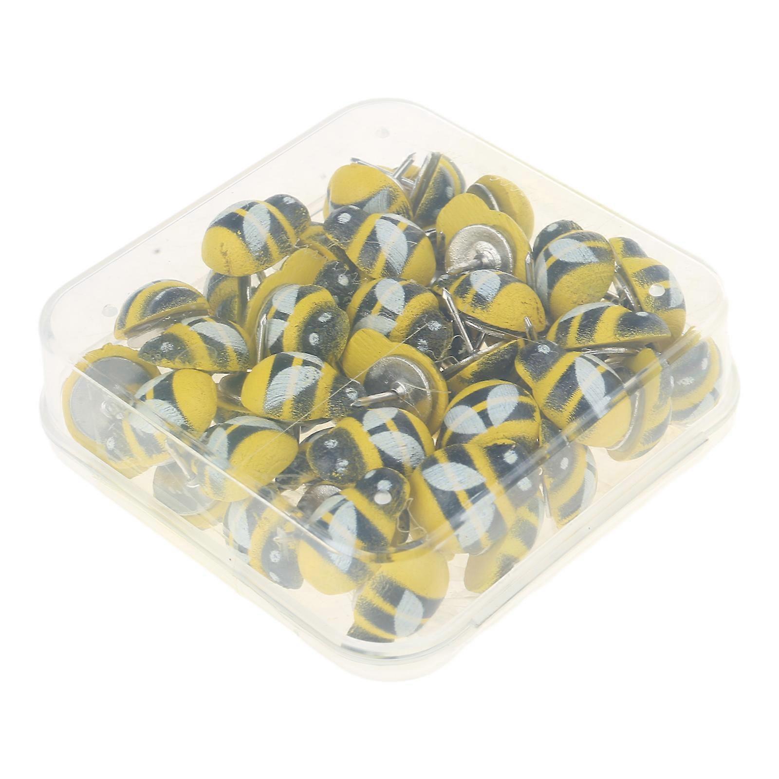 50 Pcs for Creative Ladybug-like Wooden Pushpins Set Paper Photo Memo Document Thumb Tacks Set for Home DIY Photo Wall  Yellow