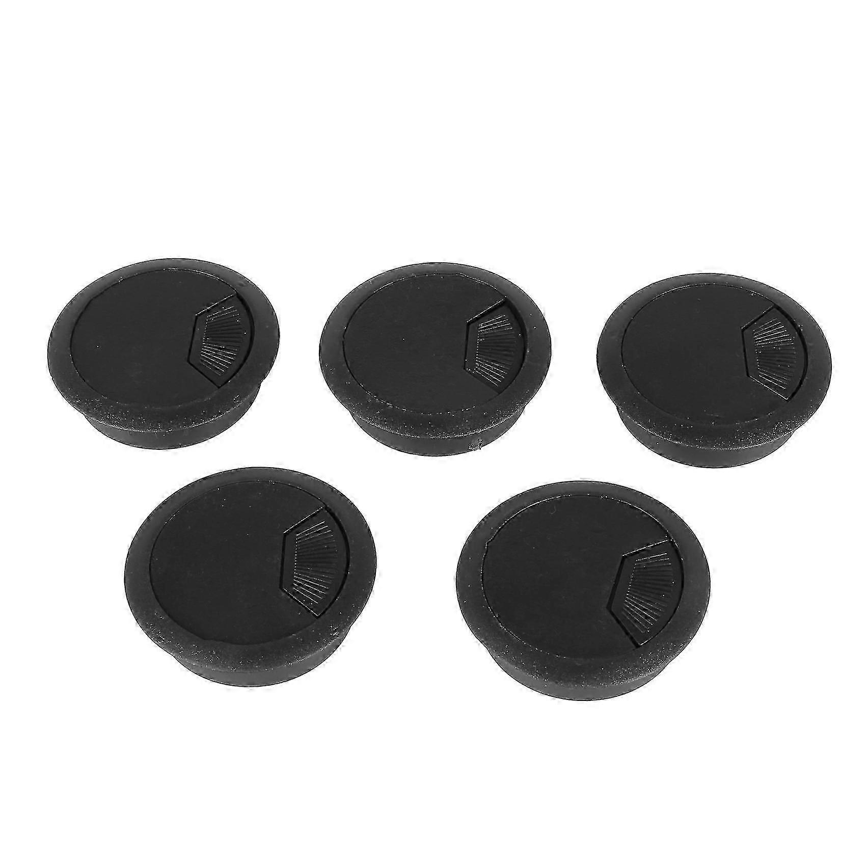 5 Pcs Black 70mm Dia Round Plastic Cable Hole Covers For Computer Desk