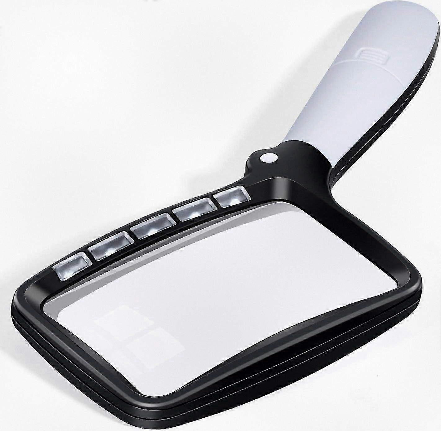 5-LED Rectangular Magnifying Glass with Dual Brightness Settings and 2x Zoom
