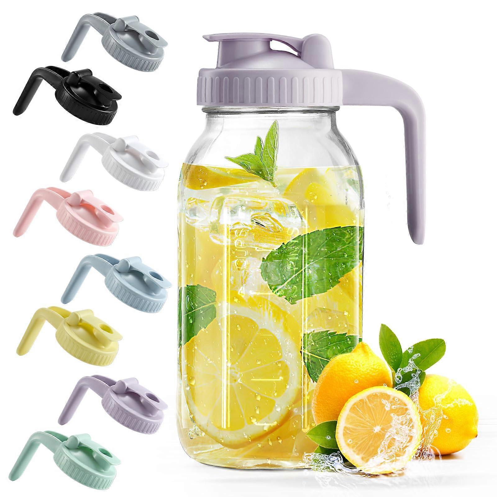 Mason Jar Iced Tea Pitcher 64 oz with V-Shaped Double Leak Proof Pour Spout Lid for Easy Serving
