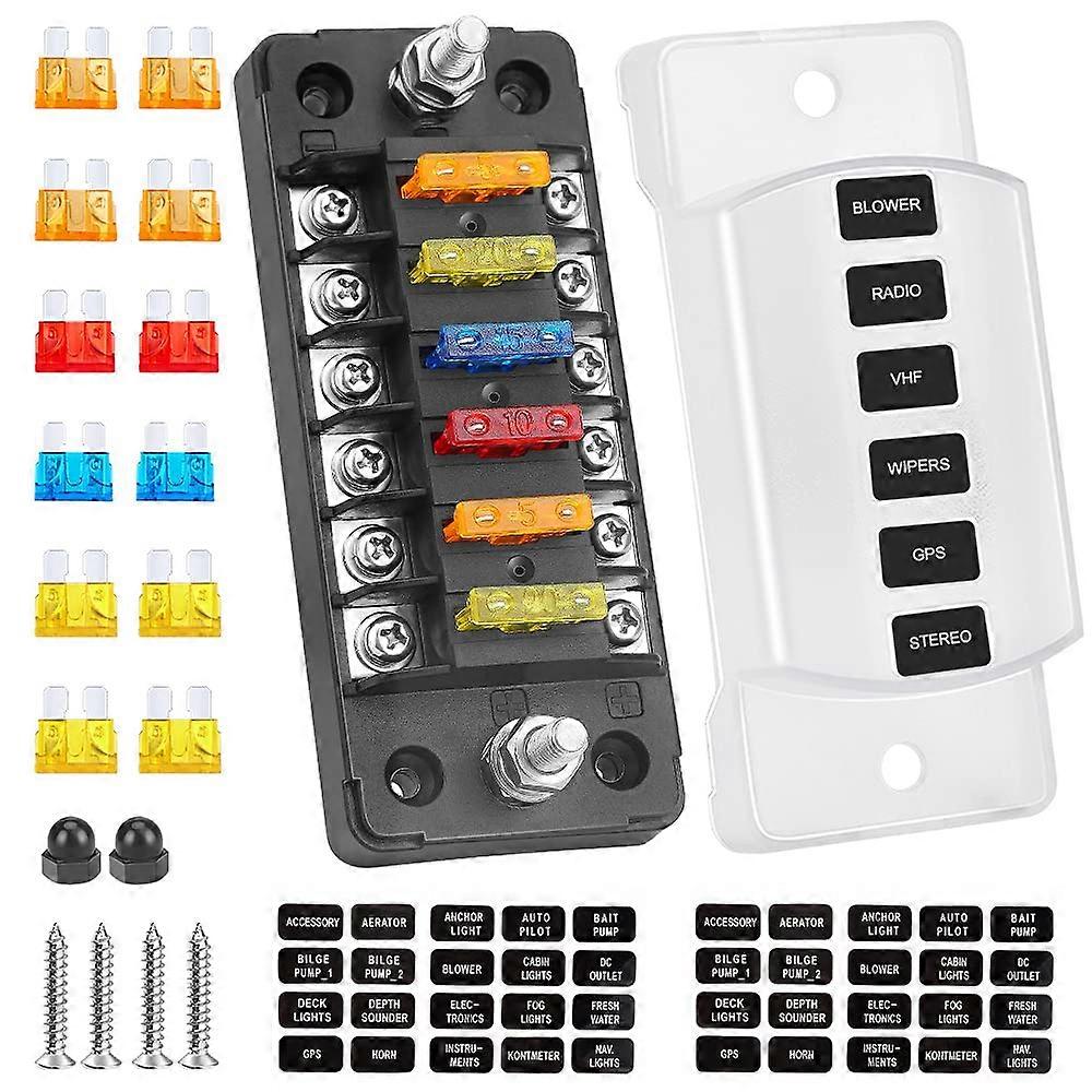 6 Way Fuse Block Blade Fuse Box with Negative Bus, 6 Circuit Fuse Holder Fuse Block w/Negative Bus, Protection