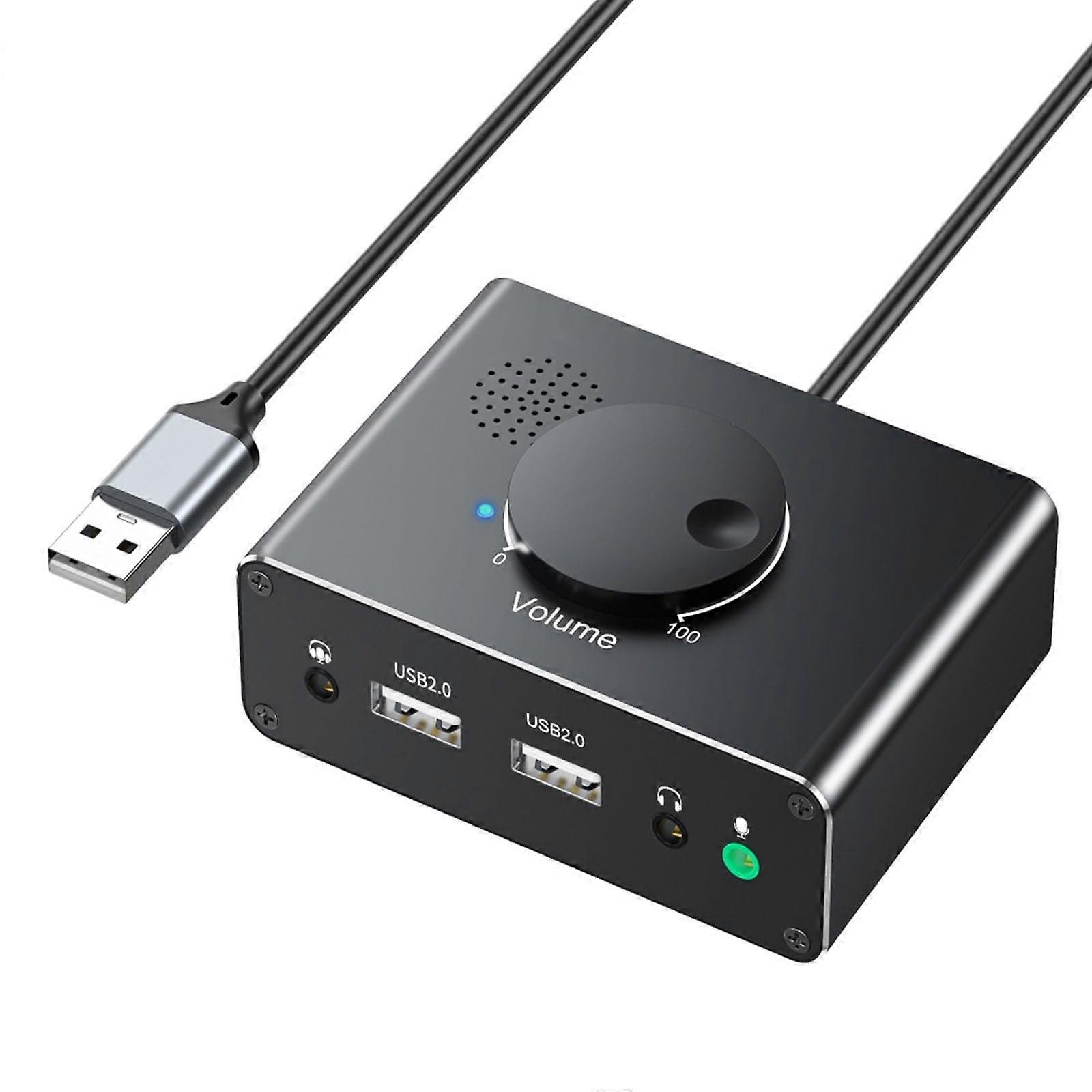 USB External Sound Card with 3xUSB2.0 and Type-C, 3.5mm Ports for PC, Notebook, Tablet, 7.1 Surround Sound, Noise Cancelling