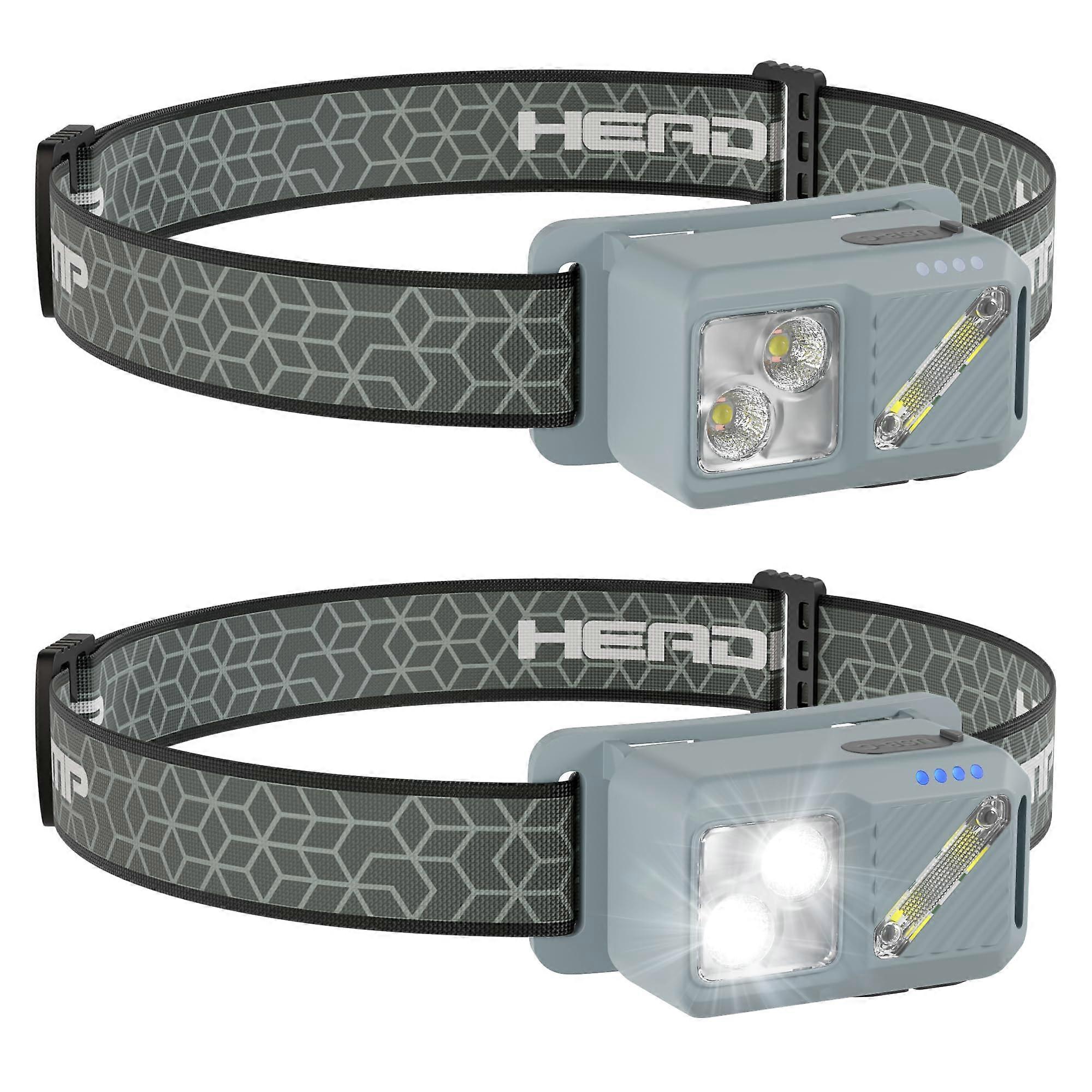 Rechargeable LED Headlight, Gray, 2-Pack, Motion Sensor, 2500 Lumen, 7 Modes, Headlamp