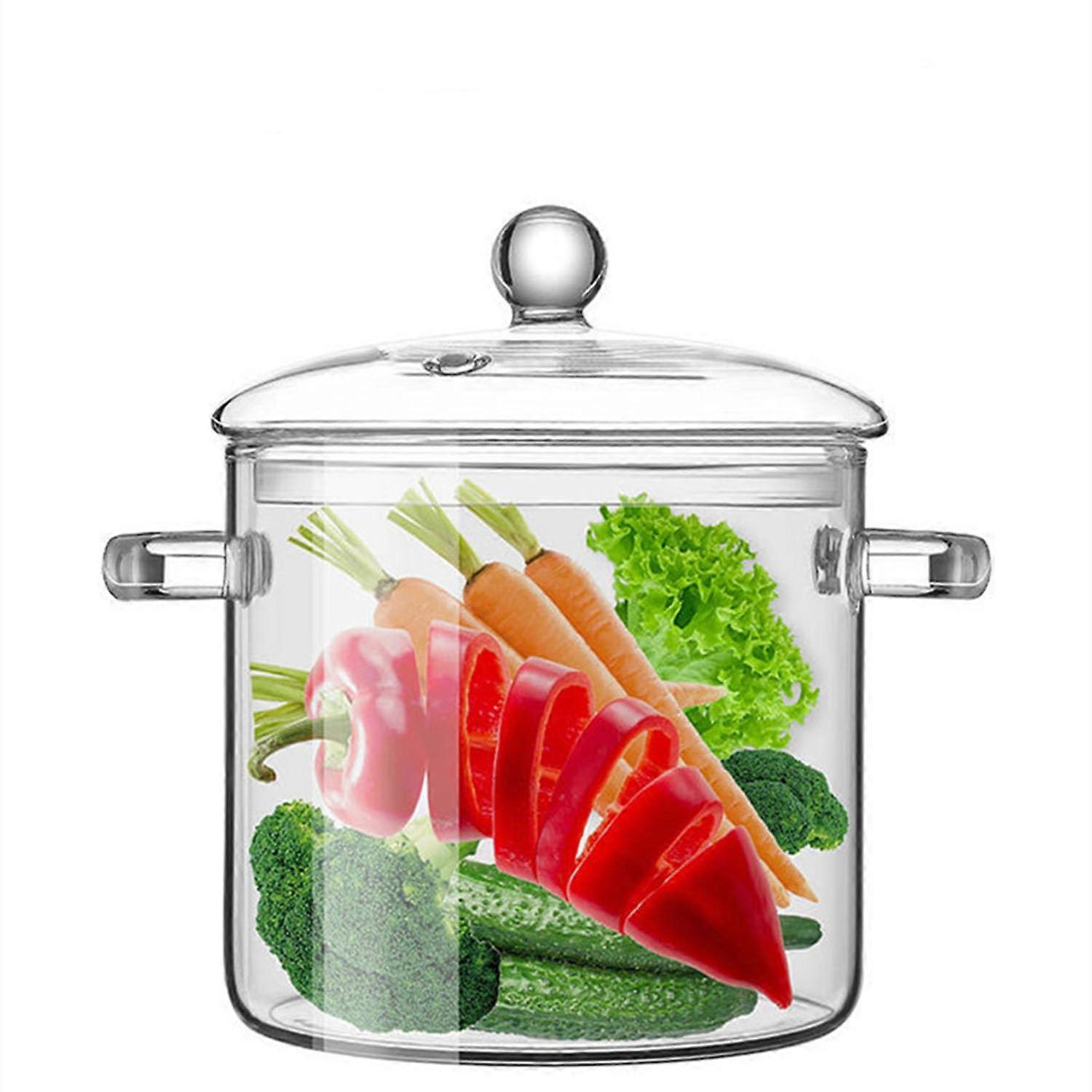 Glass Pots For Cooking With Lids Clear Glass Saucepan 1900ml Thickened Stock Pot With Lid Stove Safe Large Serving Bowl