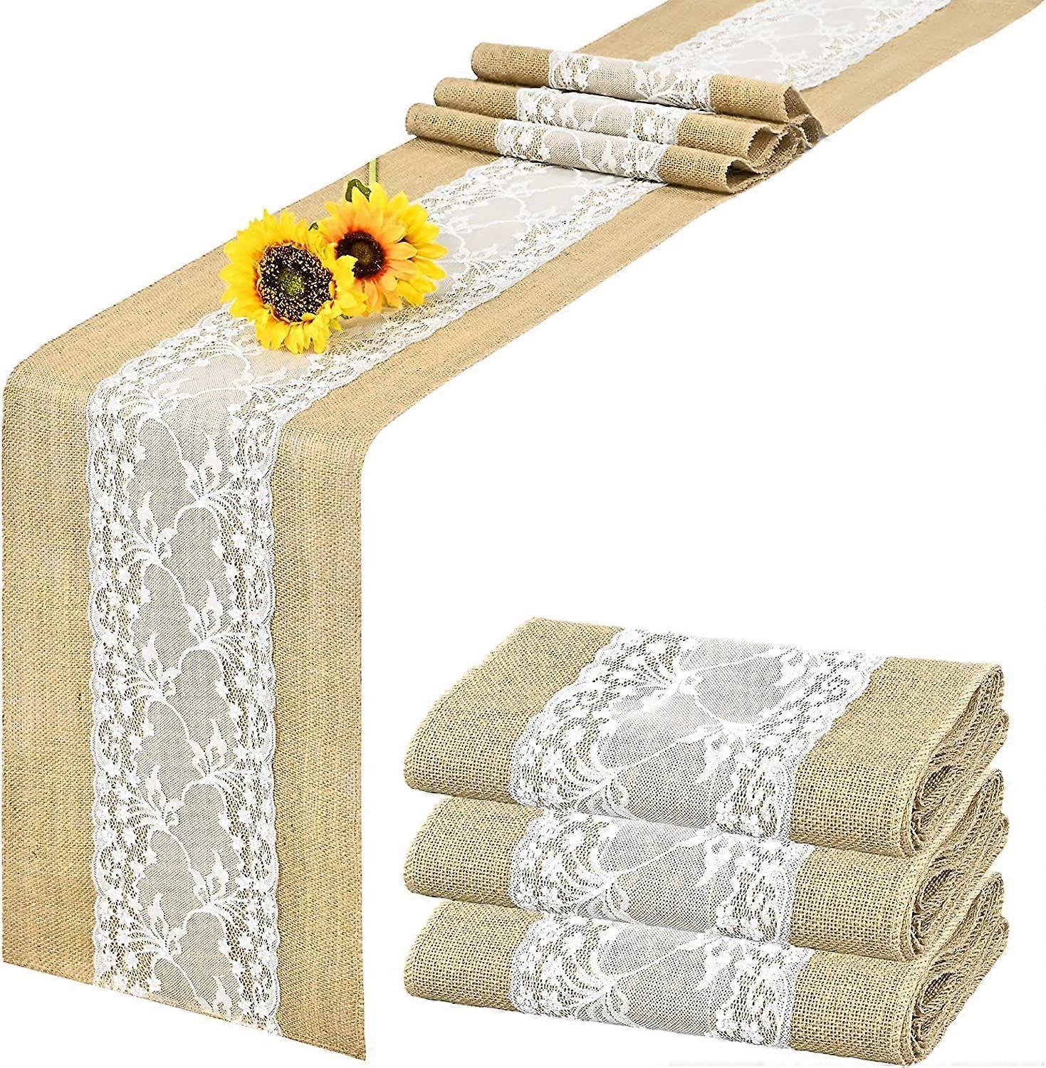 Burlap Table Runner Burlap Lace Table Runner for Wedding Table Decoration,Natural Jute Hessian Table Runner