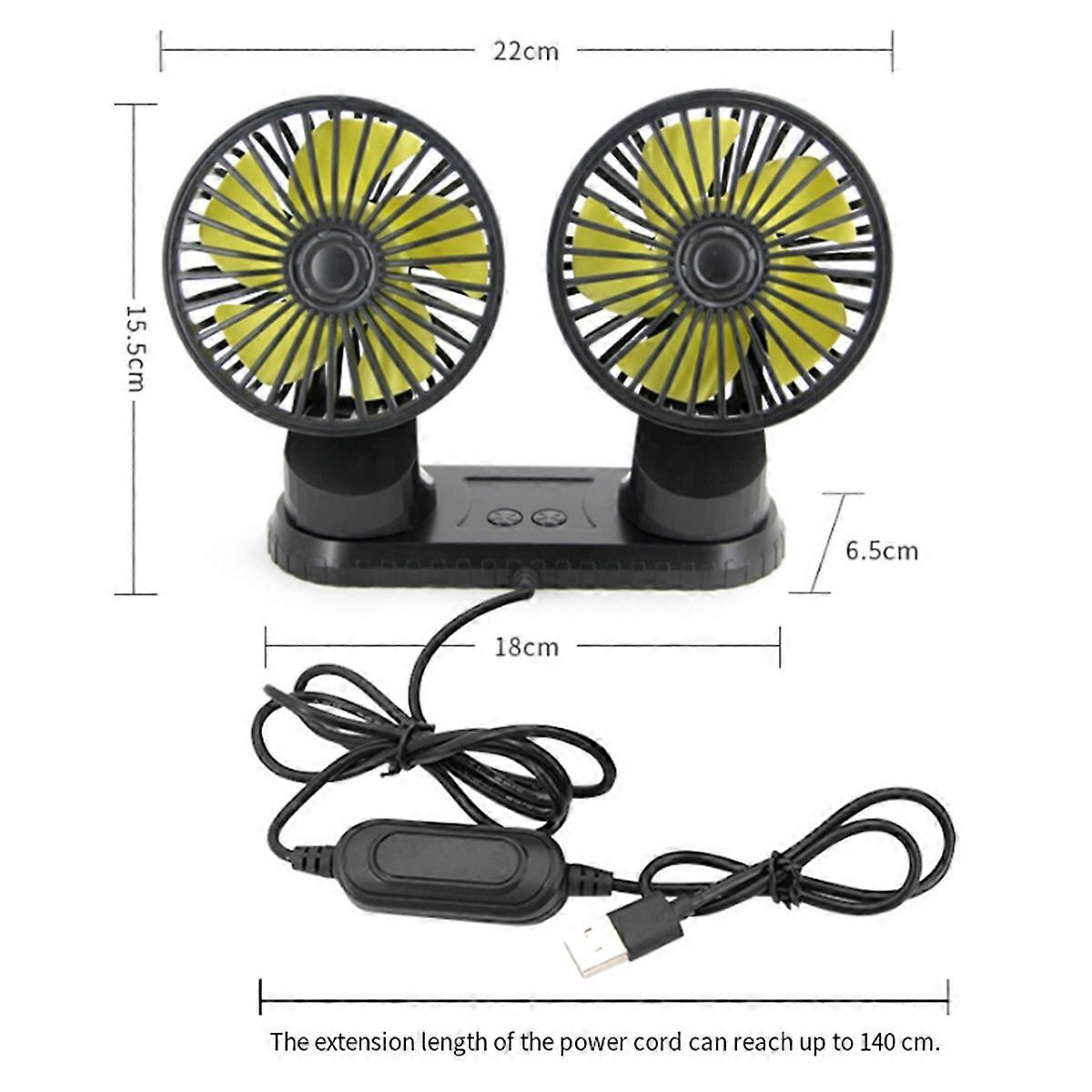 Universal Car Fan Adjustable Dual Head Fan USB Powered 3-Speed Adjustable Fan Car Dashboard Cooling