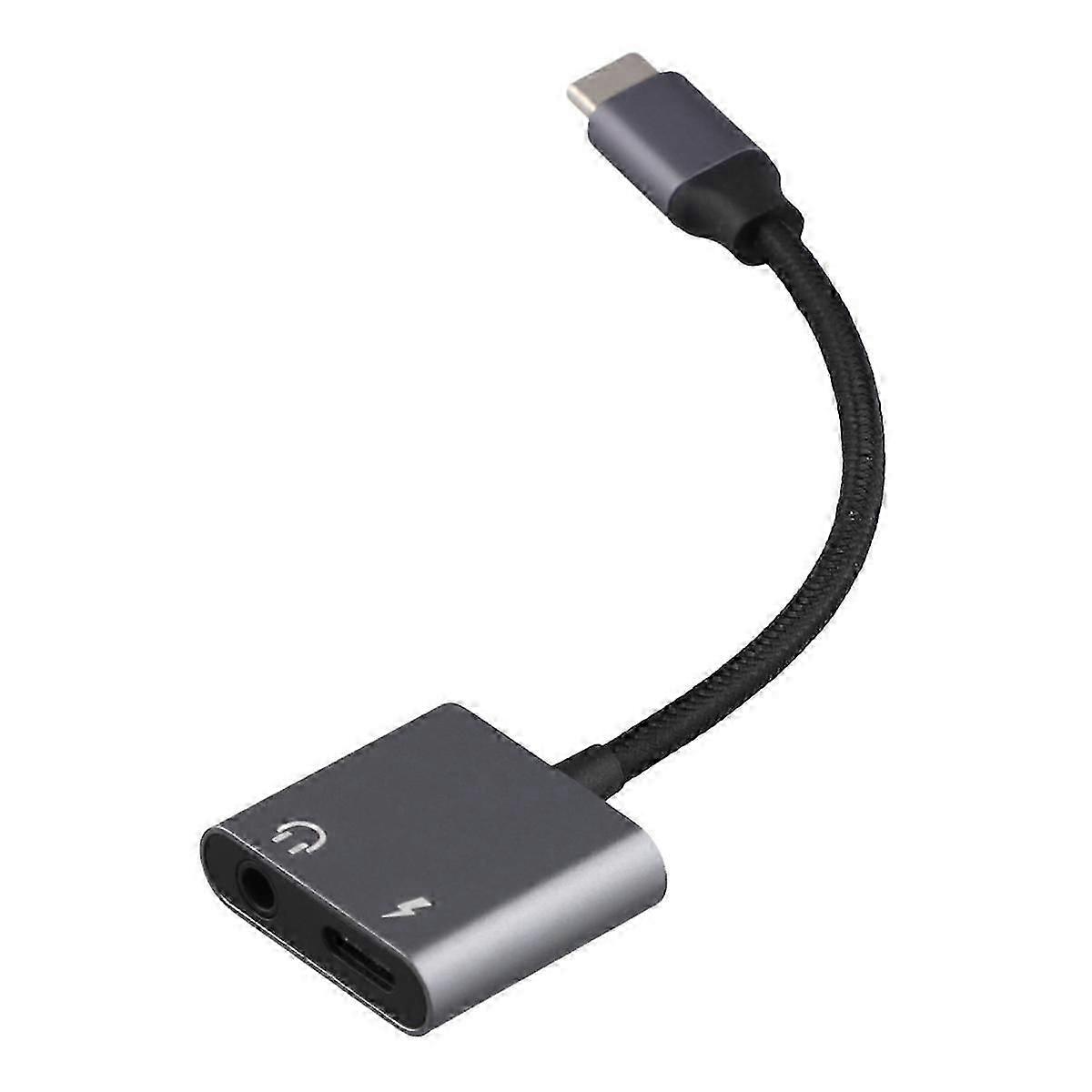 2-In-1 USB C to 3.5mm/Type C Aux Audio Adapter PD60W Fast Charging Audio Aux Headphone Converter
