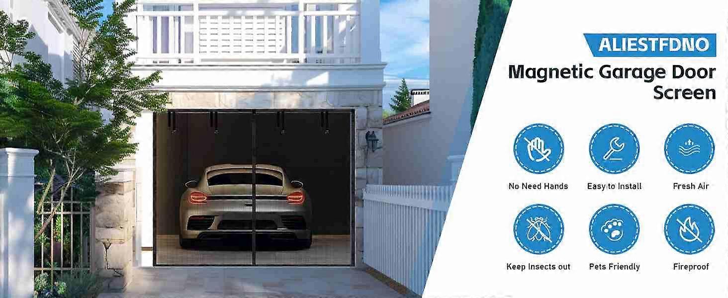 Garage Screen Door Black Breathable Magnetic Garage Door Curtain for Home 9x7FT